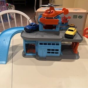 Green Toys Parking Garage Playset with Cars and Helicopter